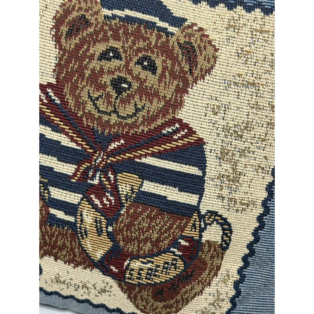 Vintage Needlepoint Tapestry Teddy Bear Sailor Pillow Cross Stitch Embroidery